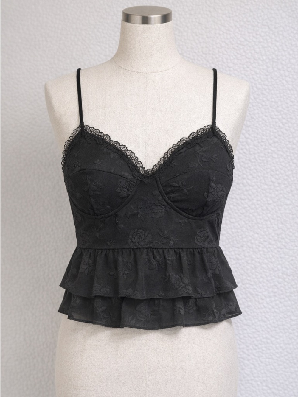 Shein Black Lace Peplum Crop Top | Size Large